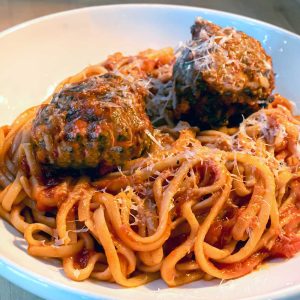Pasta and Meatballs. **contains wheat, dairy, egg**