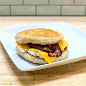 Egg, House-made Bacon, American Cheese. Served on a Toasted Looks English Muffin.