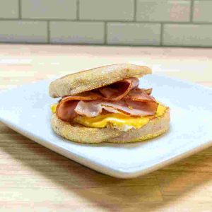 Egg, Ham, American Cheese. Served on a Toasted Looks English Muffin.