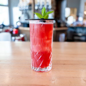 BLACKBERRY SMASH:  ELIJAH CRAIG SMALL BATCH BOURON, FRESH BLACKBERRIES, LEMON JUICE, DASH OF BALSAMIC, GINGER BEER.